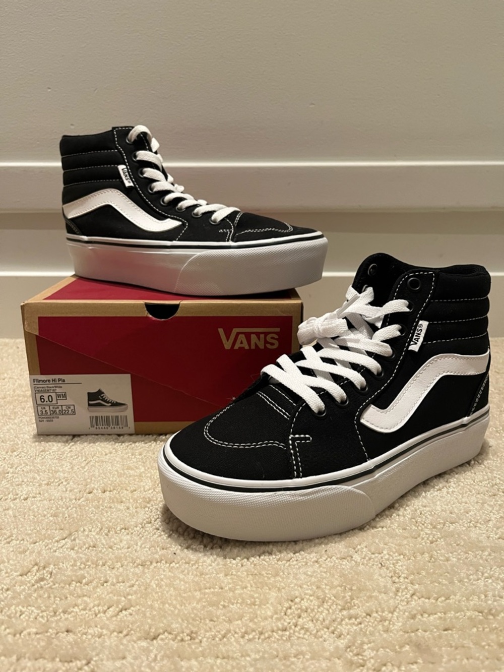 Vans Sk8-Hi Platform Sneakers in Black & White size 6